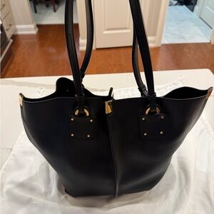 Chloe Black Leather Tote with Gold Accents